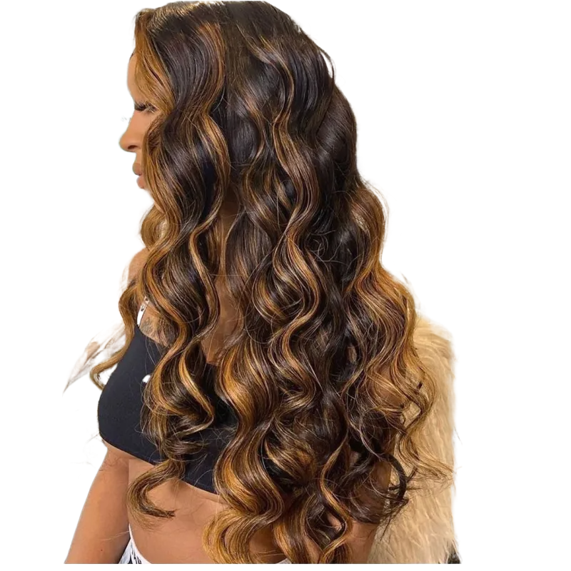  13x6 Lace Front Wig for Women, Human Hair, Body Wave Style with Bleached Highlights by Pettyphia
