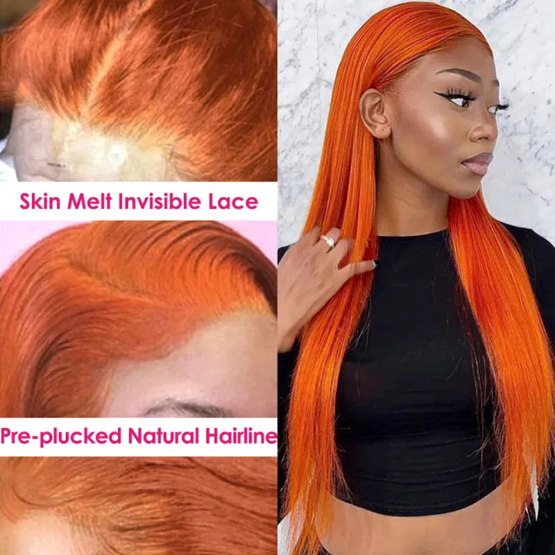 Premium Human Hair 13x6 Lace Front Wig in Ginger-Orange Color-Pettyphia
