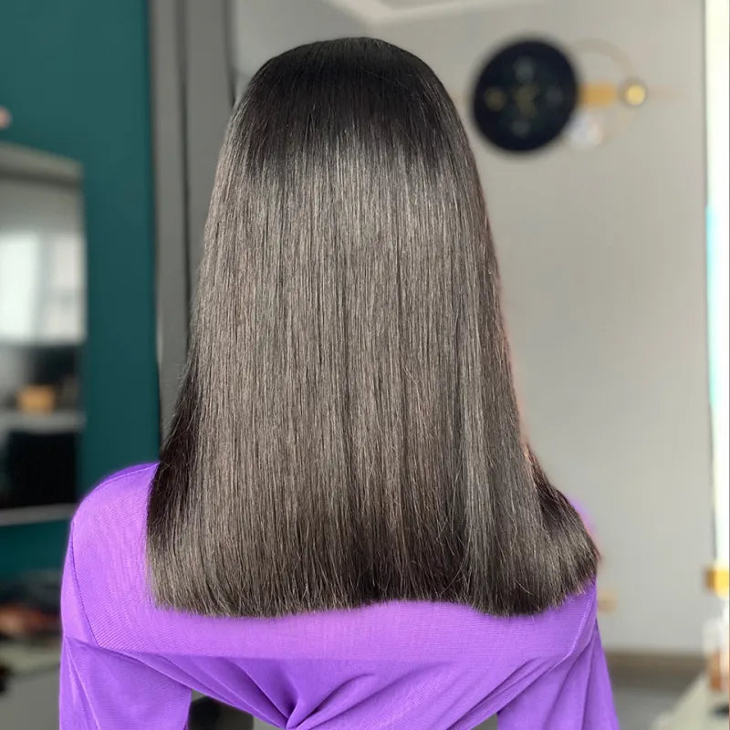  premium Malaysian human hair used in the Straight Bob Wig, highlighting its natural shine and smooth texture, perfect for women shopping online in Los Angeles at Pettyphia.