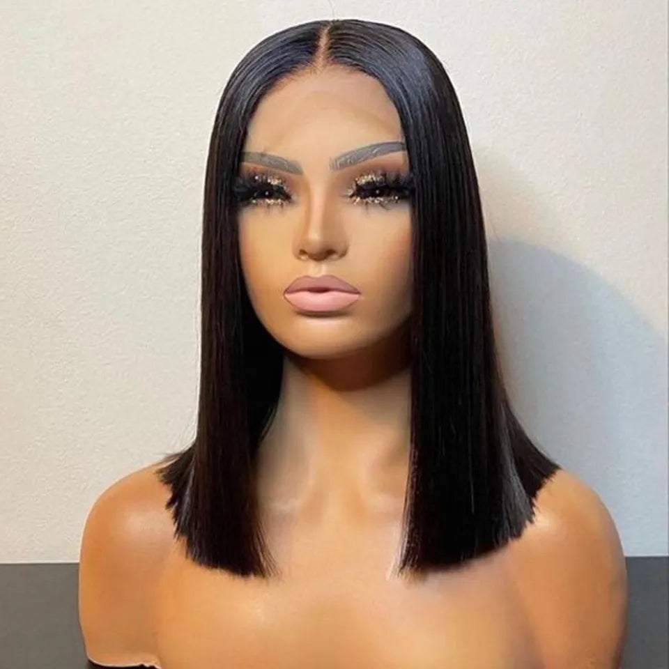 Straight Bob Wig with 5x5 Silk Base Closure displayed on a mannequin, showcasing its sleek design and flawless lace front, available for online purchase in New York at Pettyphia.
