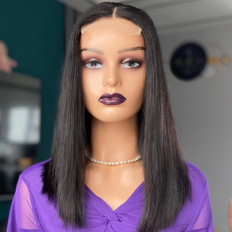 Model wearing the Straight Bob Wig with baby hair, demonstrating its realistic hairline and versatility for any occasion, available for online purchase in Chicago from Pettyphia.
