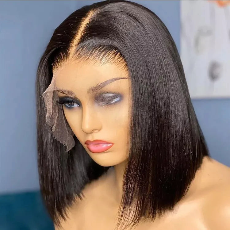 Model wearing Pettyphia Short Straight Bob Wig, demonstrating its lightweight and comfortable fit, ideal for everyday wear and online purchase in New York City.