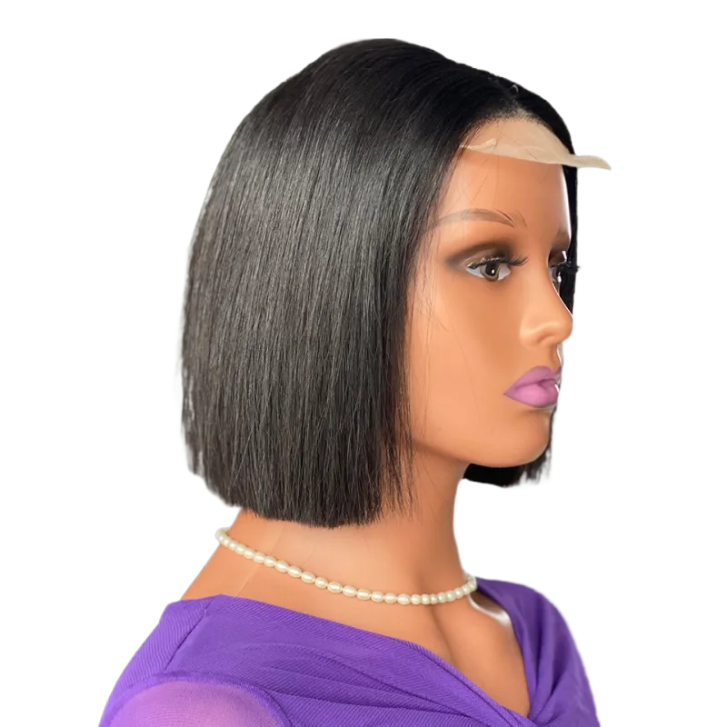 Straight Bob Human Hair Wig displayed on a mannequin, showcasing its sleek design and realistic front lace, available for online purchase in New York at Pettyphia.