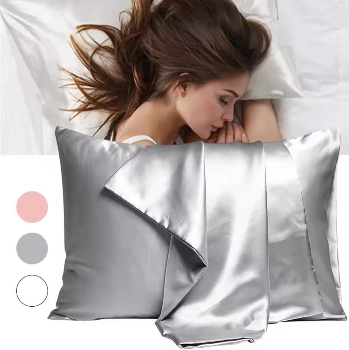 silver Front view of Pettyphia Luxury Silk Pillowcase, designed for healthier hair and skin, available for online shopping in New York City.